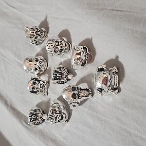 10 silver rings skulls ,wolf's, devils different sizes